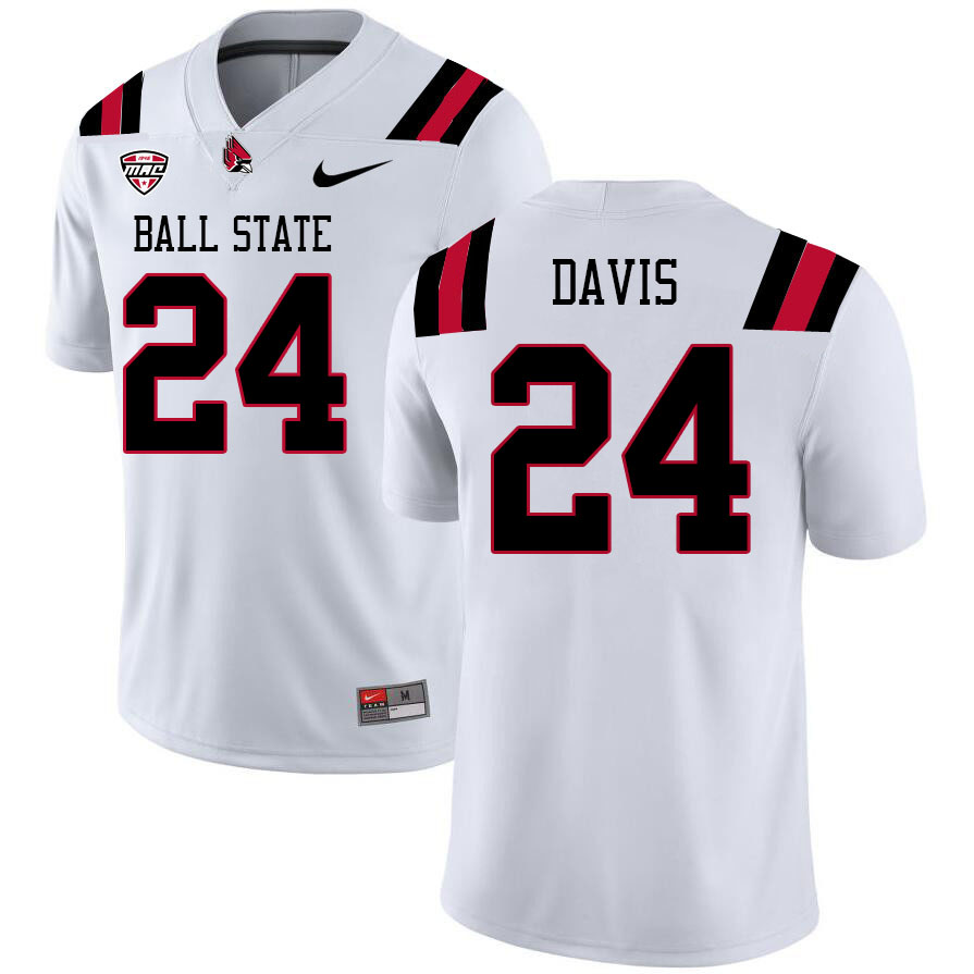 Ball State Cardinals #24 Christian Davis College Football Jerseys Stitched Sale-White
